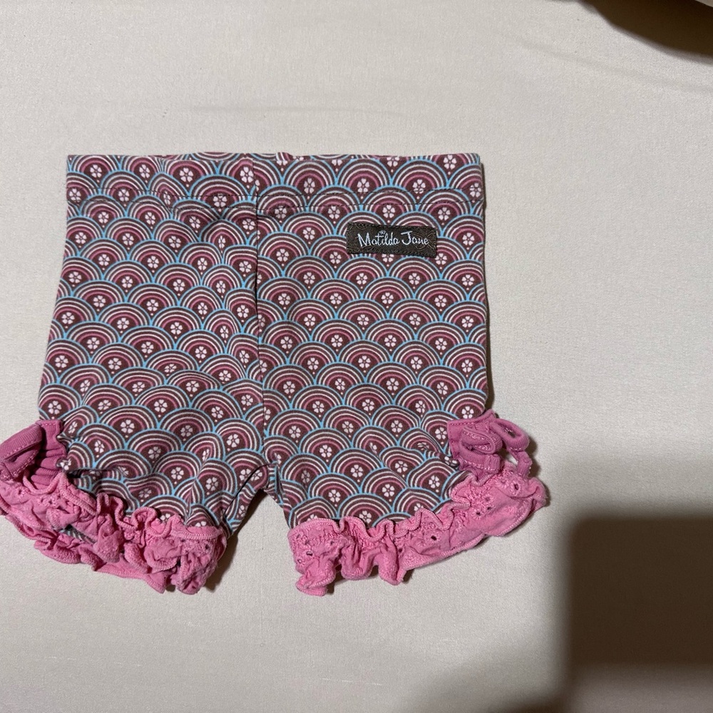 Matilda Jane Rainbow Patterned Kids Shorts with Pink Ruffles